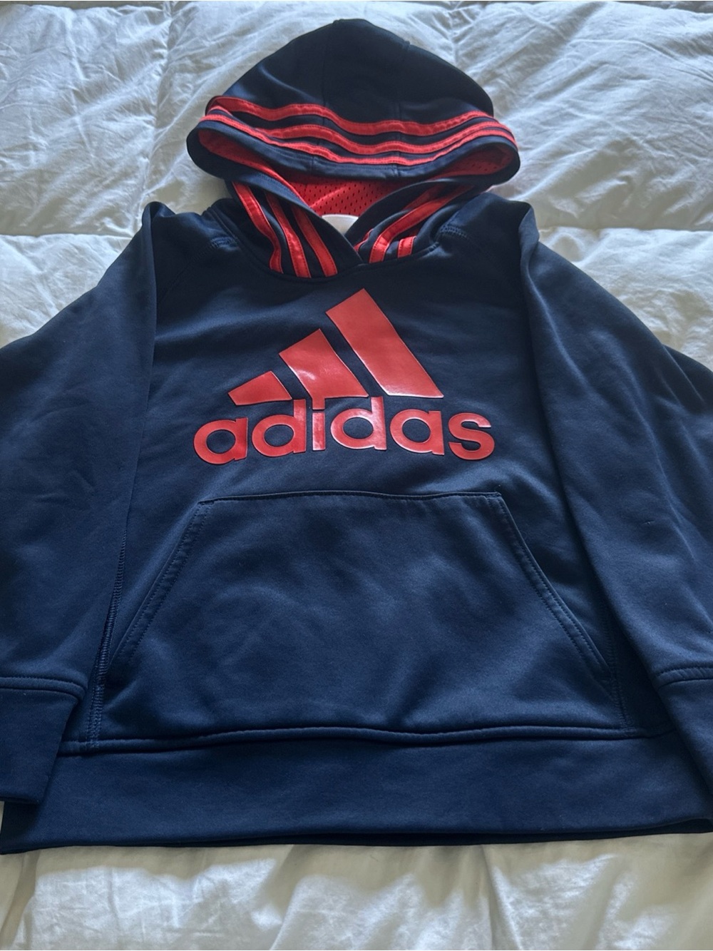 Adidas Kids Navy Hooded Puffer with Red Logo Size 6